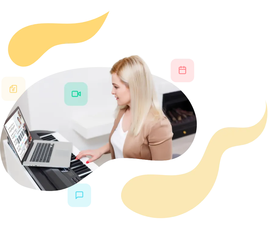 Music teacher giving an online lesson through Tissimo's classroom