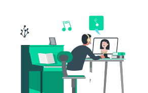Illustration of a music teacher building online music courses for students